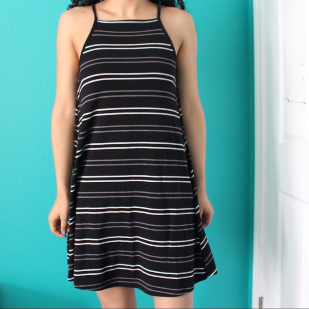 SO black striped swing dress